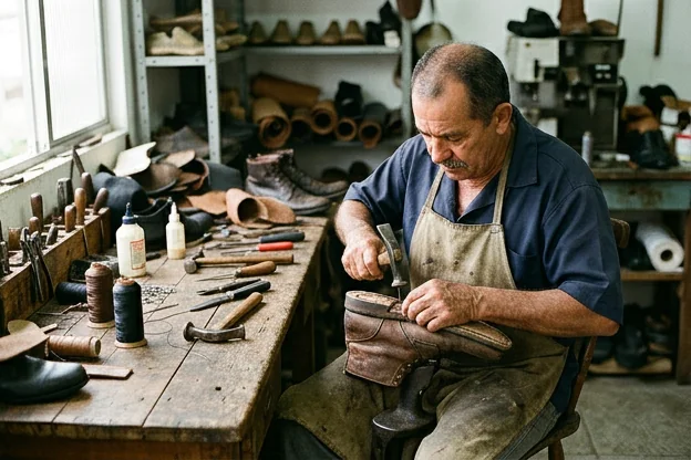 Ferramentas utilizadas na reforma de sapatos.
